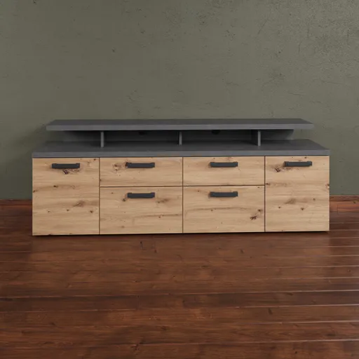TV-Lowboard- Eiche Dekor, Dunkelgrau