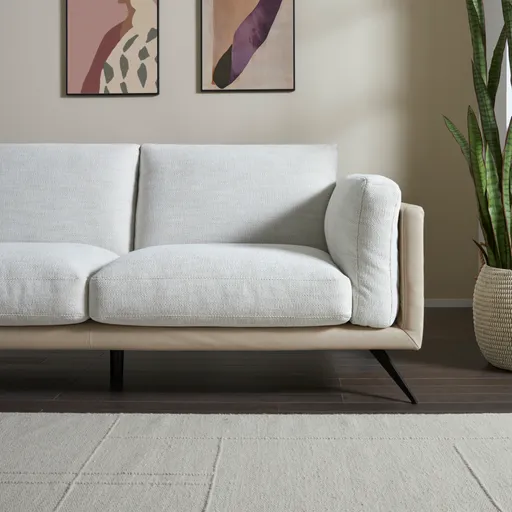 Ecksofa Valdemoro - Longchair mit 2,5-Sitzer rechts inkl. Rückenlehne verstellbar, Stoff, Creme
