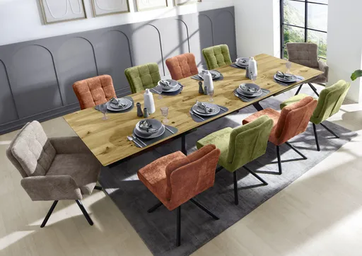 Esstisch - ausziehbar, LB ca. 200x100 cm, Wildeiche Nachbildung, Schweizer Kante, Schwarz