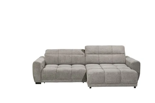 Ecksofa -2-Sitzer mit Longchair rechts, Kopfteil verstellbar, Sitztiefe verstellbar motorisch, Stoff, Taupe