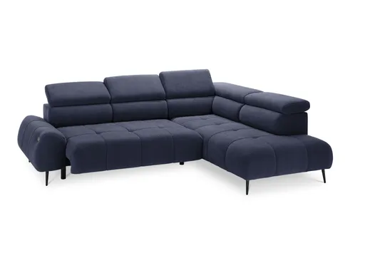 Ecksofa - 2-Sitzer mit Ecke rechts, Sitzvorzug motorisch, Kopfteil verstellbar, Stoff, Dunkelblau