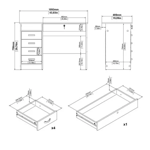 Schreibtisch - LB ca. 110x49 cm, Weiß