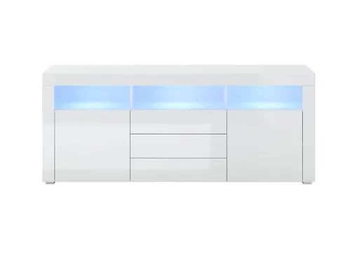 Sideboard- Weiß, Weiß, Hochglanz, 