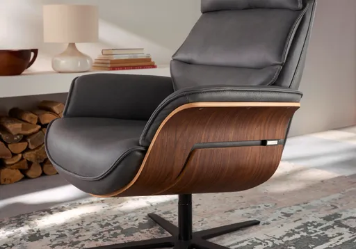 Relaxsessel Perano - Drehbar, Nussbaum, Leder, Anthrazit