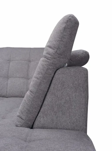 Ecksofa - 2-Sitzer, Ecke rechts inkl. Schlaffunktion und Bettkasten, verstellbare Kopfstützen, Stoff, Grau