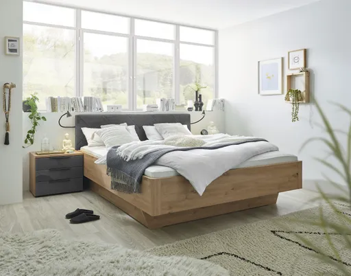 Bettanlage inkl. Bettschubkästen - LF. ca. 180x200 cm, Eiche Dekor, Mocca