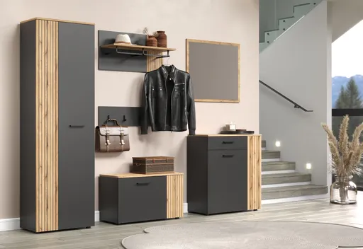 Sitzbank - B ca. 80 cm, Anthrazit, Eiche Coast Evoke Nachbildung
