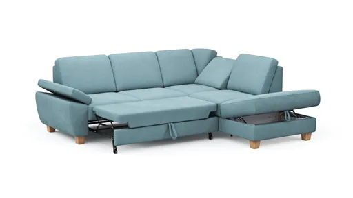 Ecksofa Sommerville - 2,5-Sitzer mit Ecke rechts, inkl. Schlaffunktion, Relaxfunktion (manuell), Stoff, Hellblau
