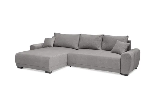 Ecksofa - Longchair links mit 2-Sitzer, Schlaffunktion mit Bettkasten, Stoff, Steingrau