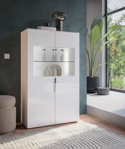 Vitrine- inkl. LED-Beleuchtung, Weiß