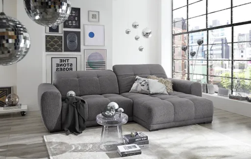 Ecksofa -2-Sitzer mit Longchair rechts, Kopfteil verstellbar, Sitztiefe verstellbar motorisch, Stoff, Anthrazit