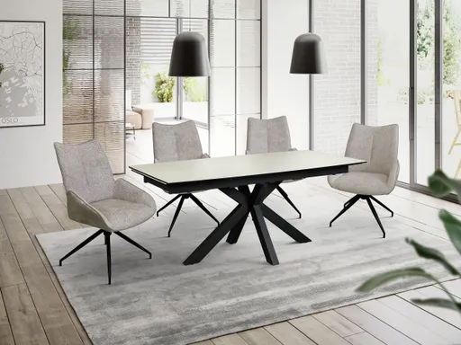 Esstisch MELANIA - ausziehbar, LB ca. 180x95 cm, Glaskeramik, Travertin farbig