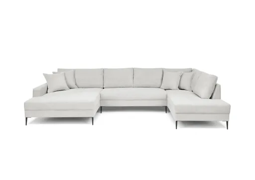 Wohnlandschaft - Longchair links, 2-Sitzer, Ecke rechts, Stoff, Hellgrau