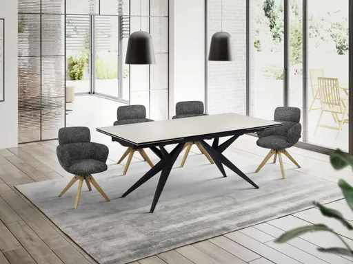 Esstisch MICHELA - ausziehbar, LB ca. 180x95 cm, Glaskeramik, Travertin farbig