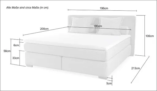 Boxspringbett- Liegefläche ca. 180x200 cm, Stoff, Beige