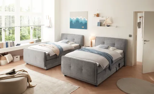 Boxspringbett- Liegefläche ca. 120x200 cm, Stoff, Mittelgrau