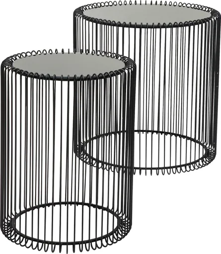 Beistelltisch-Set- Stahl, Schwarz, Glas, Schwarz