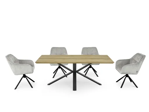 Esstisch - LB ca. 200x100 cm, Eiche massiv geölt, Schweizer Kante, Schwarz