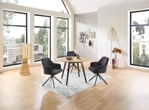 Esstisch - Ø/H ca. 100x75 cm, Eiche Optik, Schweizer Kante, Schwarz