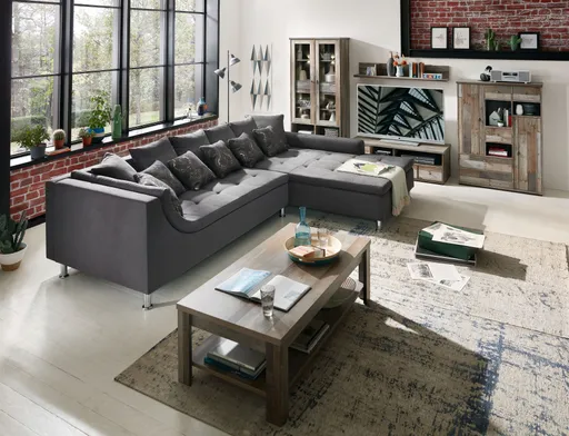 Ecksofa - Ecke links, 2,5-Sitzer, Stoff dunkelgrau