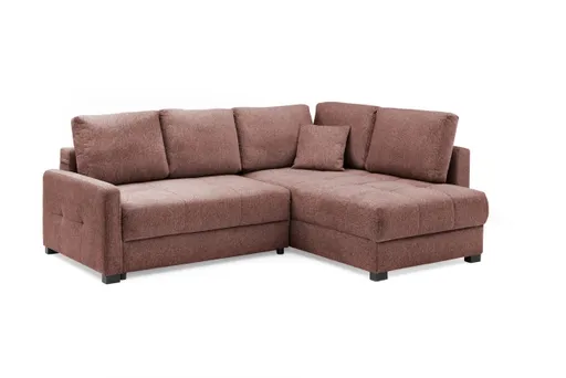 Ecksofa EDWIN - 2-Sitzer, Ecke rechts inkl. Schlaffunktion und Bettkasten, Stoff, Koralle