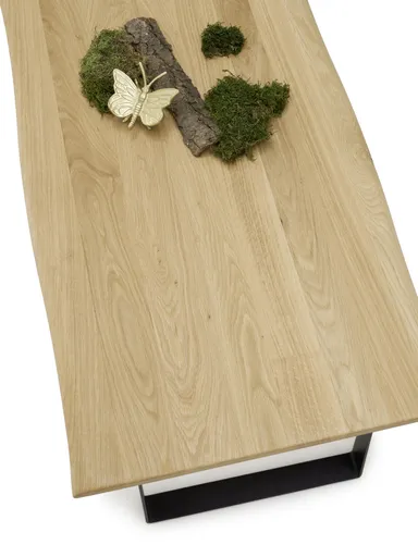 Couchtisch - LB ca. 110x60 cm, Wildeiche massiv geölt, Baumkante, Schwarz