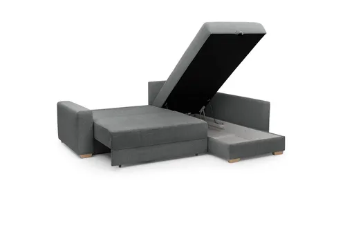 Ecksofa Jyte - 2-Sitzer mit Ecke rechts, Schlaffunktion mit Bettkasten, Stoff, Dunkelgrau