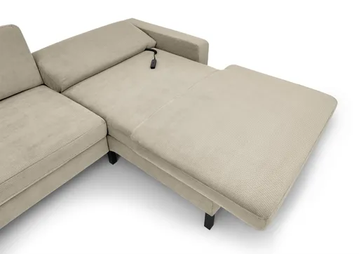  Ecksofa CALM MOVE 2.0 - 2,5-Sitzer mit Longchair rechts, Schlaffunktion, Feincord, Sand
