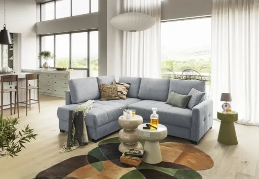 Ecksofa EDWIN - 2-Sitzer, Ecke rechts inkl. Schlaffunktion und Bettkasten, Stoff, Dunkelgrau
