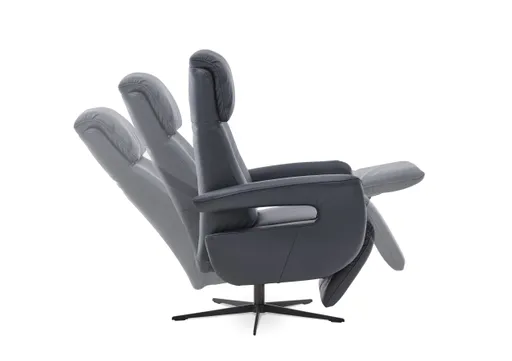 TV-Sessel - Größe M, Relaxfunktion, Kopfteil verstellbar, Leder, Dunkelblau