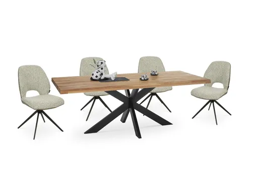 Esstisch - LB ca. 200x100 cm, Wildeiche massiv geölt, Baumkante, Schwarz