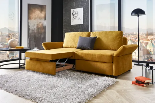 Sofa - 2-Sitzer mit Schlaffunktion, Stoff, Senfgelb