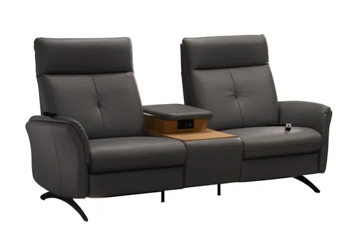 Sofa EM Pula - 2-Sitzer mit Tisch/USB/Steckdose, Leder, schwarz