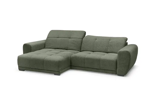 Ecksofa - Longchair links mit 2-Sitzer, Kopfteil verstellbar, Sitztiefe verstellbar motorisch, Stoff, Moos