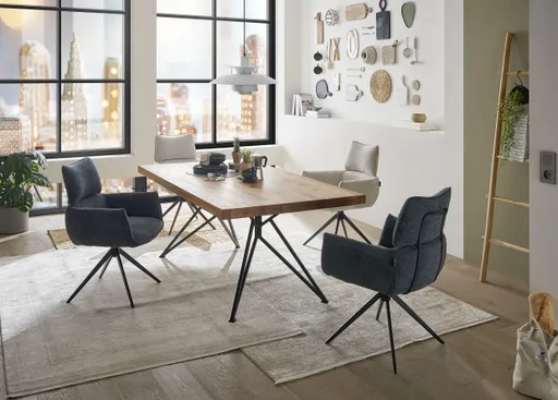 Esstisch - LB ca. 160x90 cm, Wildeiche massiv geölt, Schwarz