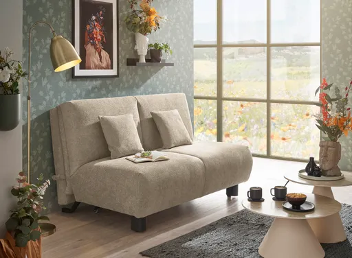 Faltsofa EBBY - 2-Sitzer ohne Armlehne, 140 cm inkl. Schlaffunktion, Stoff, Tauupe
