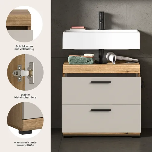 Waschbeckenunterschrank - B ca. 60 cm, Evoke Eiche Nachbildung, Kaschmir