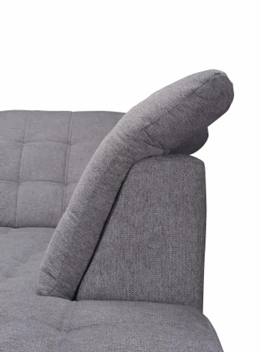 Ecksofa - 2-Sitzer, Ecke rechts inkl. Schlaffunktion und Bettkasten, verstellbare Kopfstützen, Stoff, Grau