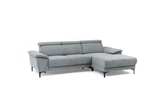 Ecksofa EZRA - 2-Sitzer, Ecke rechts inkl. Kopfteilverstellungen, Sitzvorzug, Stoff, Dunkelgrau
