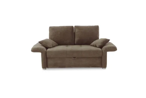 Sofa JORDEN - 1,5-Sitzer inkl. Schlaffunktion mit Bettkasten, verstellbare Armlehnen, Cord, Taupe