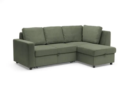 Ecksofa PRO FLEXX - 2-Sitzer, Ecke rechts inkl. Schlaffunktion und Bettkasten, Stoff, Dunkelgrün