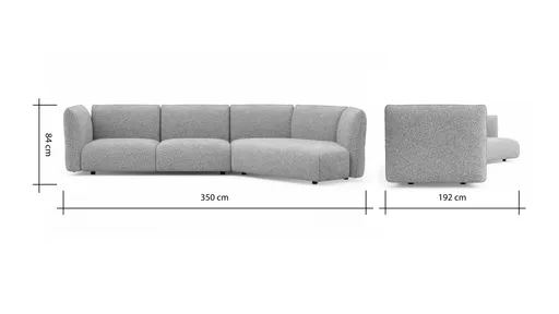 Trapezsofa Motone - 2-Sitzer mit Ecke rechts, Stoff, Hellgrau