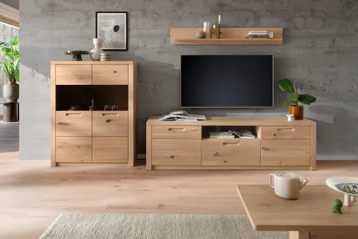 Wohnwand - Eiche Nachbildung, Eiche massiv geölt