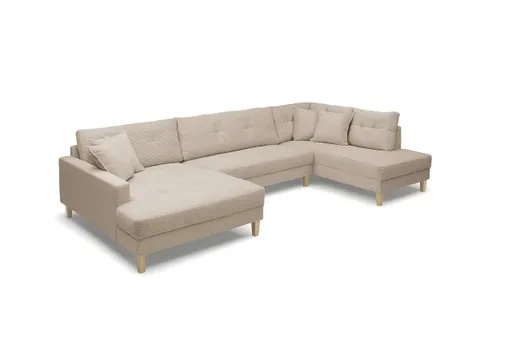 Wohnlandschaft - Longchair links, 2-Sitzer, Ecke rechts, Stoff, Hellbraun