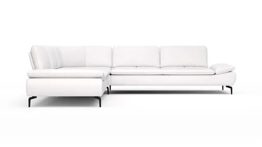 Ecksofa Montefano - 2-Sitzer mit Ecke rechts inkl. Sitztiefe verstellbar, Leder, Weiß