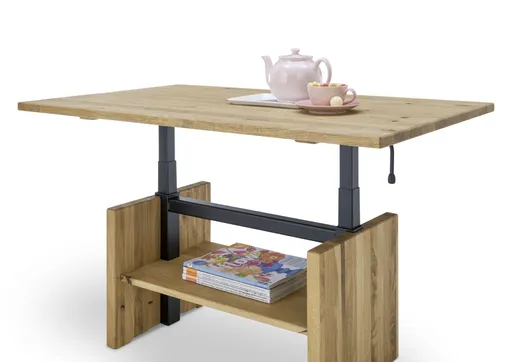 Couchtisch - höhenverstellbar, LB ca. 105x65 cm, Eiche massiv