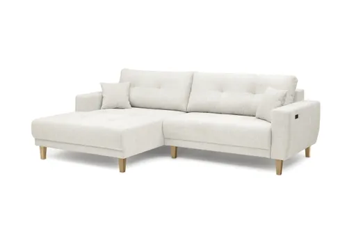 Ecksofa - Ecke links, 3-Sitzer inkl. elektrische Sitztiefenverstellung, Stoff, Creme