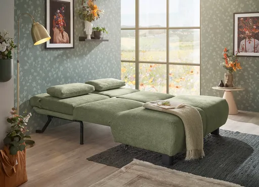  Faltsofa EBBY - 2-Sitzer ohne Armlehne, 140 cm inkl. Schlaffunktion/Relaxfunktion, Stoff, Grün