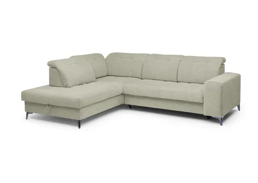 Ecksofa - Ecke links mit 2-Sitzer, Kopfteil verstellbar, Sitztiefe verstellbar motorisch, Stoff, Perlmutt