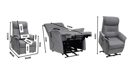 TV-Sessel MARCIO - Aufstehhilfe, Relaxfunktion, Stoff, Hellgrau